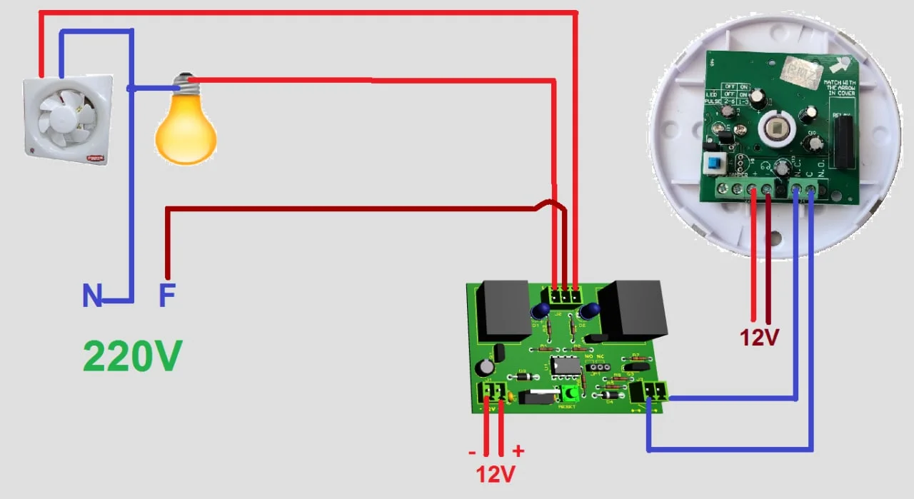 دانلود مدار سنسور هوشمند سرویس بهداشتی با خروجی فن و لامپ به همراه PCB - تصویر 2