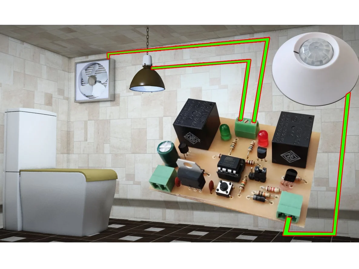 دانلود مدار سنسور هوشمند سرویس بهداشتی با خروجی فن و لامپ به همراه PCB